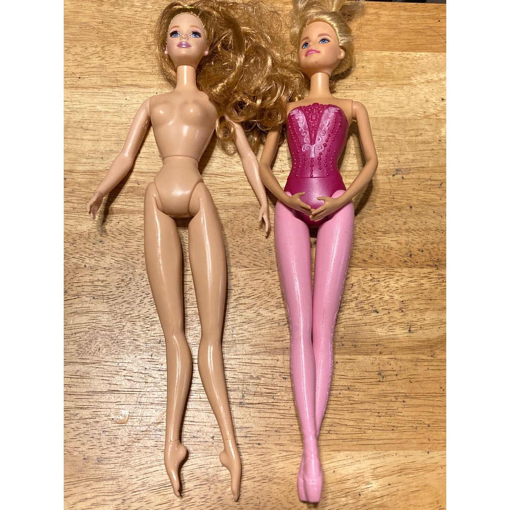 Mattel Barbie Ballerina Doll Lot of 2 Pink Leotard Articulated Feet 1999 Vintage